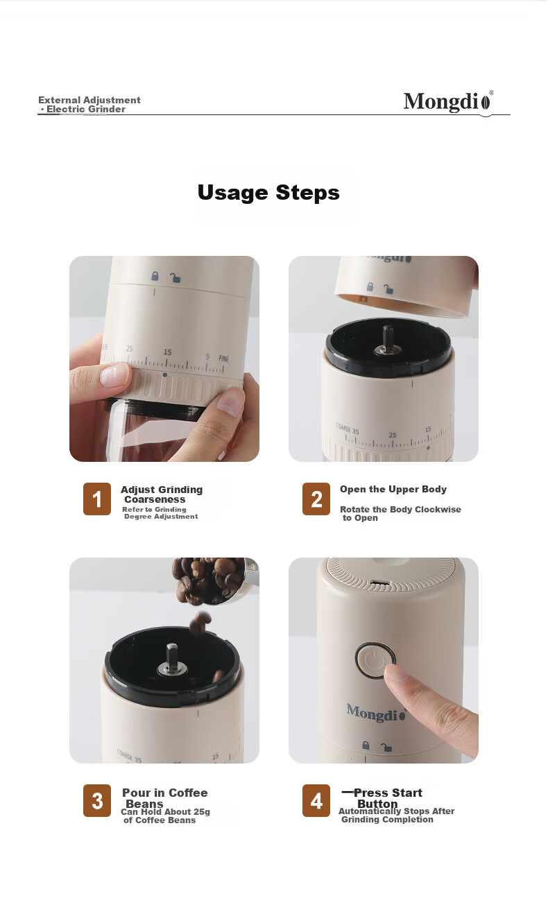 Mongdio Electric Coffee Grinder Adjustable Coffee Bean Grinder Manual Coffee Maker Hand Grinding Machine 10