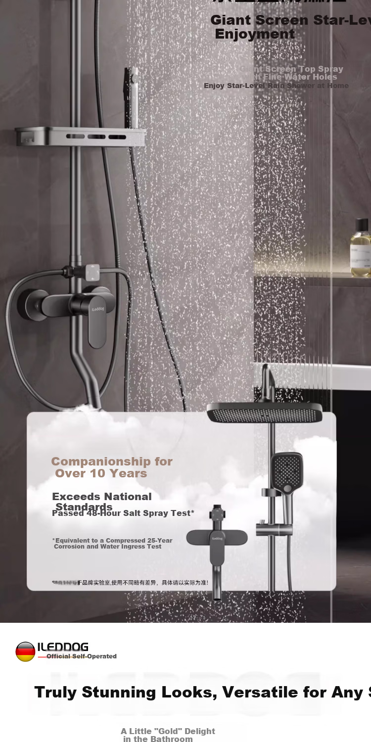ILeddog [Germany] All-Copper Body Shower Set, Pressure-Boosting Overhead Adjustable Shower Head, Snowflake Spray Showerhead 2