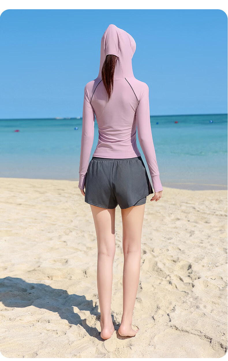 Xtep Women's Long Sleeve Hooded Two-Piece Slim Fit Conservative Casual Sports Swimsuit 9
