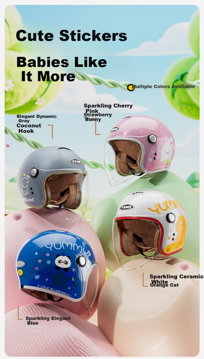 YEMA 3C Certified Children's Helmet Boys Girls All-Season Electric Motorcycle Safety Helmet Ages 3-12 Autumn Winter 3/4 Helmet 268S Elegant Blue 14