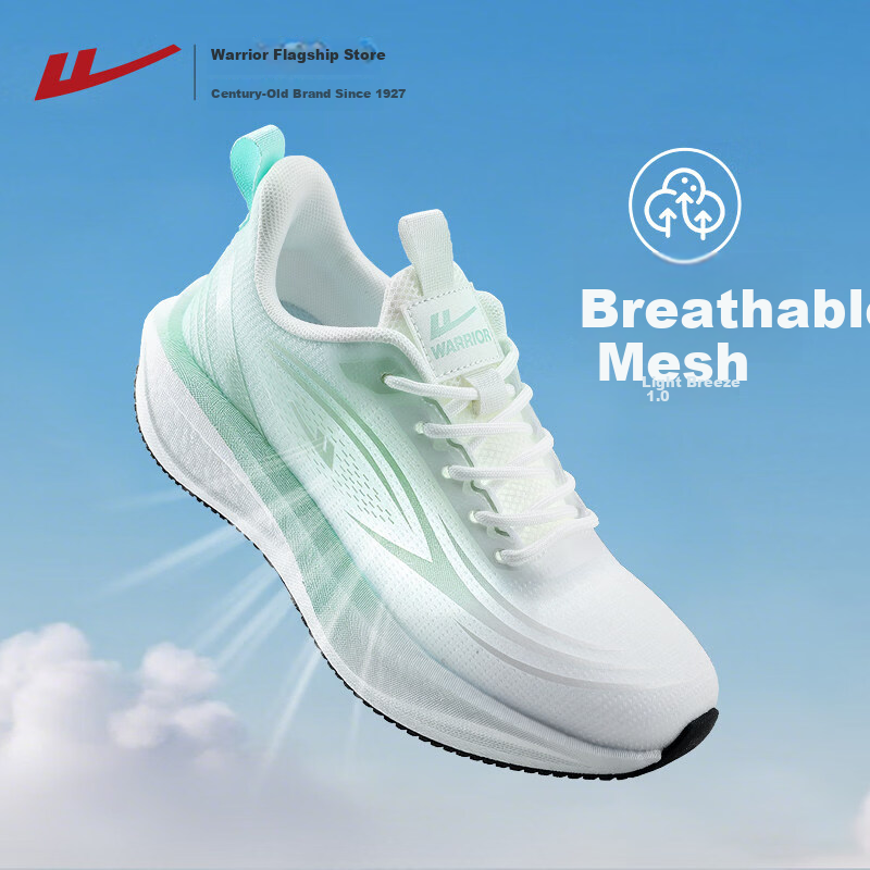Warrior Women's Sports Shoes 2026 Spring Summer New Soft Sole Running Shoes Breathable Mesh Green 35
