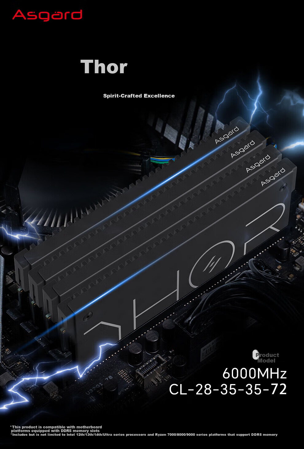 Asgard 16GB (8GBx2) DDR5 6000 Desktop Memory Hela Heatsink Hynix A-die CL28 Midnight Black AI PC Upgrade 2