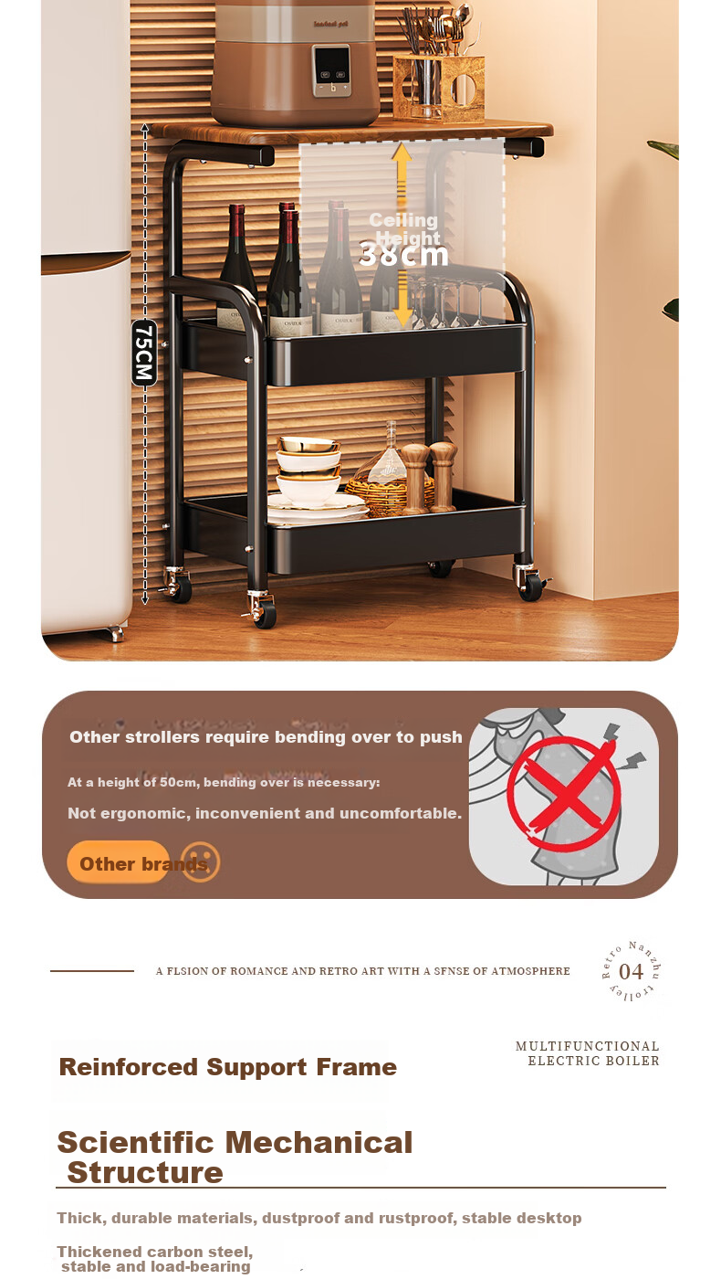 Century Zhenghe Kitchen Storage Rack Floor Cart Bedside Cabinet Living Room Mobile Snack Multi-layer Storage Shelf 3