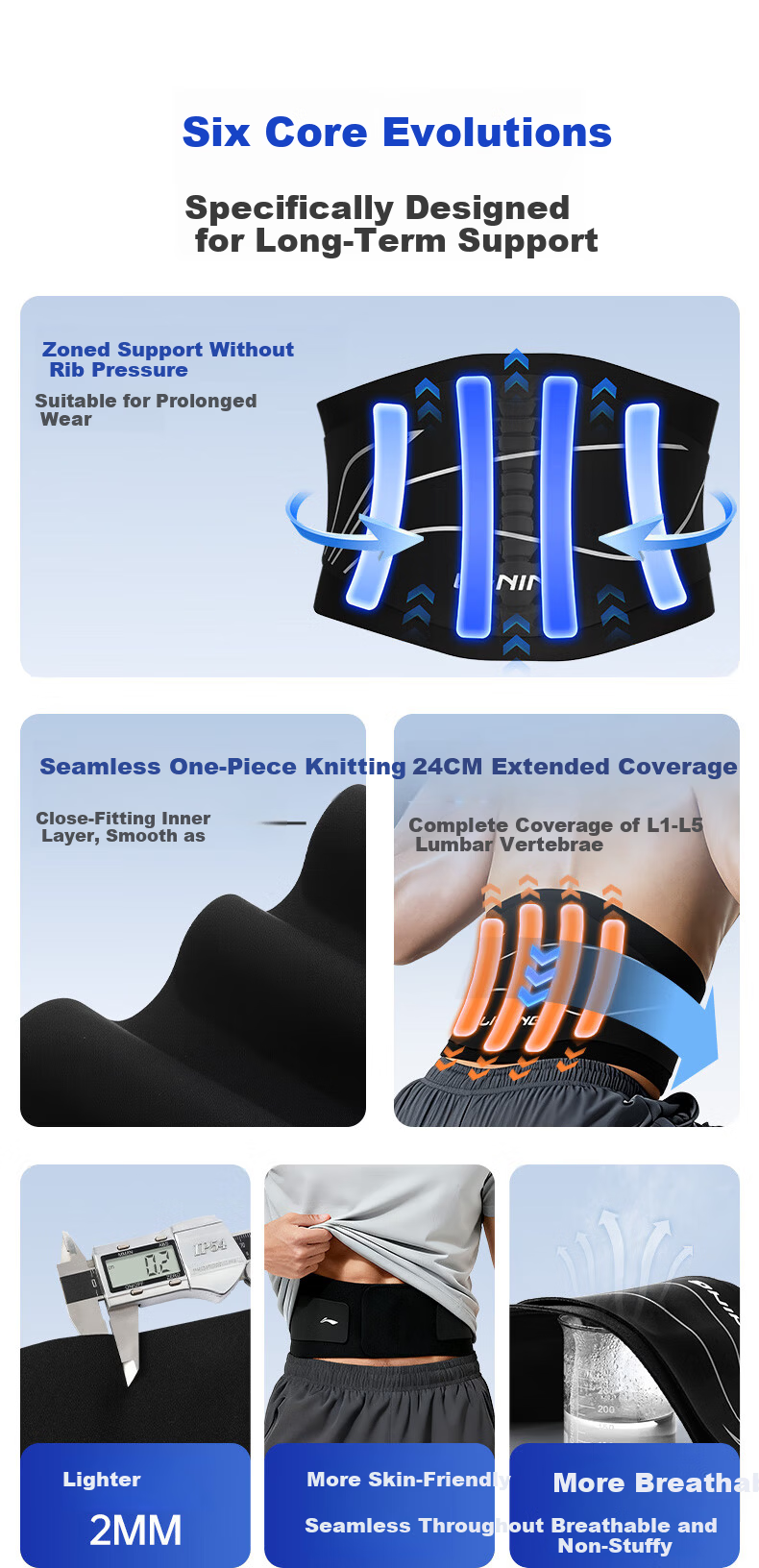 LI-NING Lumbar Support Belt for Men, Herniated Disc Relief, Waist Muscle Strain, Sports Waist Pain, Ultra-Thin for Prolonged Sitting and Standing 4
