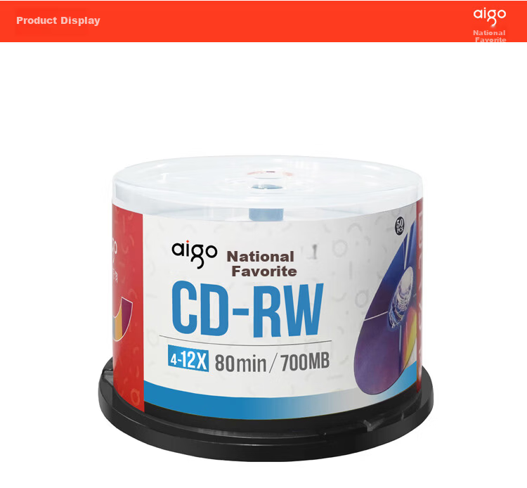 Aigo CD-RW Blank Disc/Rewritable Disc 4-12x Speed 700MB Taiwan Made 50-Pack Barrel 5