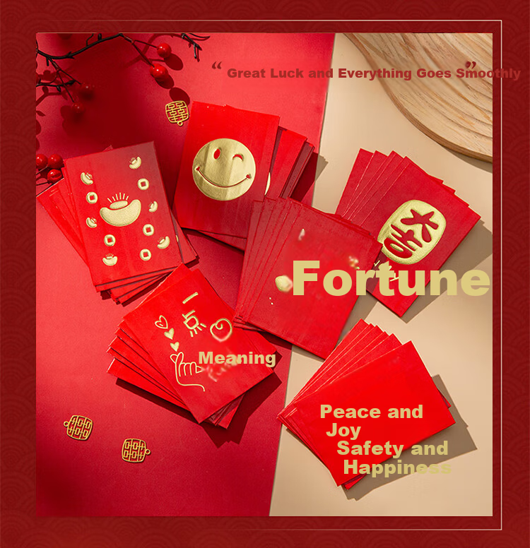 Qingwei Fu Character Red Envelopes 12-Pack Wedding Birthday Opening Ceremony Bonus Red Packets with Gold Glitter Foil Stamping 5