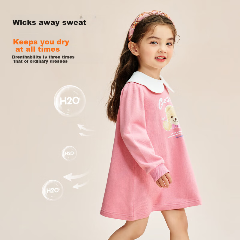 Classic Teddy Girls' Dress Floral Puff Princess Dress Pink 90cm
