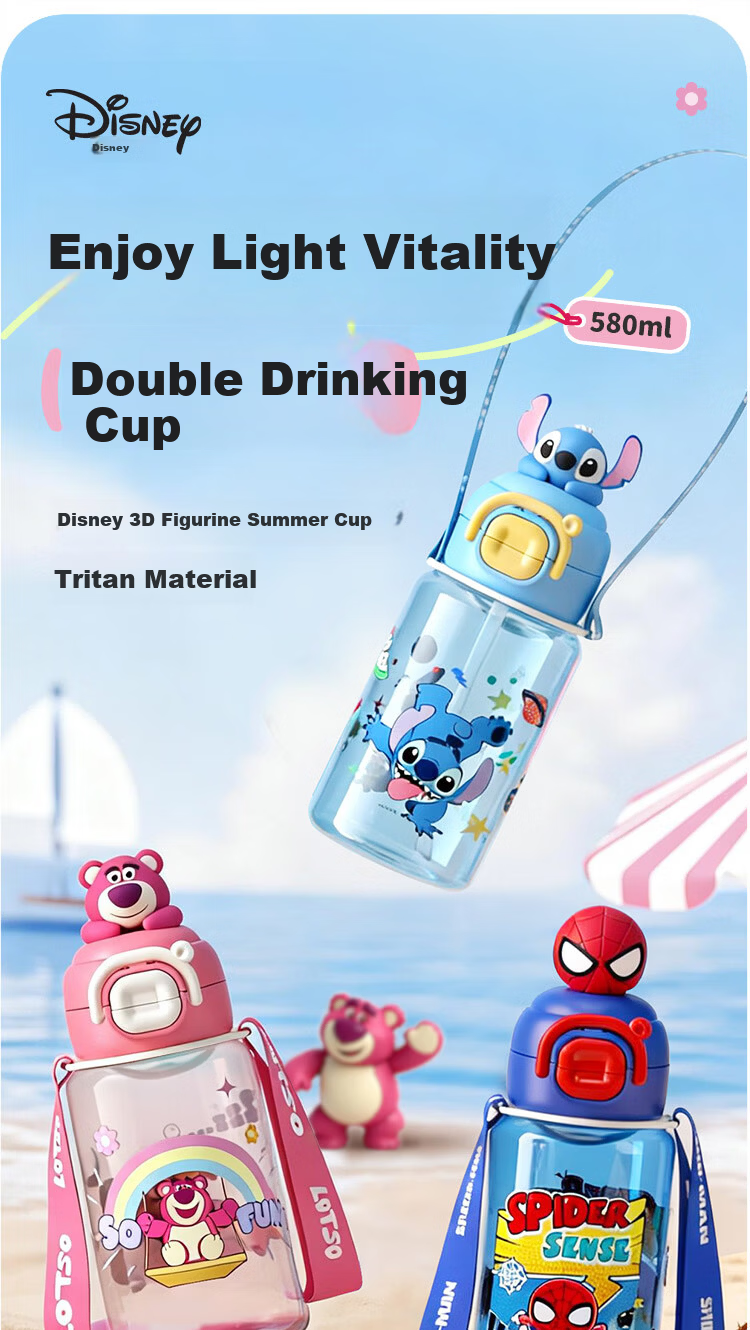 Disney Large Capacity Straw Water Bottle High-Quality Cup for Men and Women Children's Student Sports Water Bottle Summer Gift 1