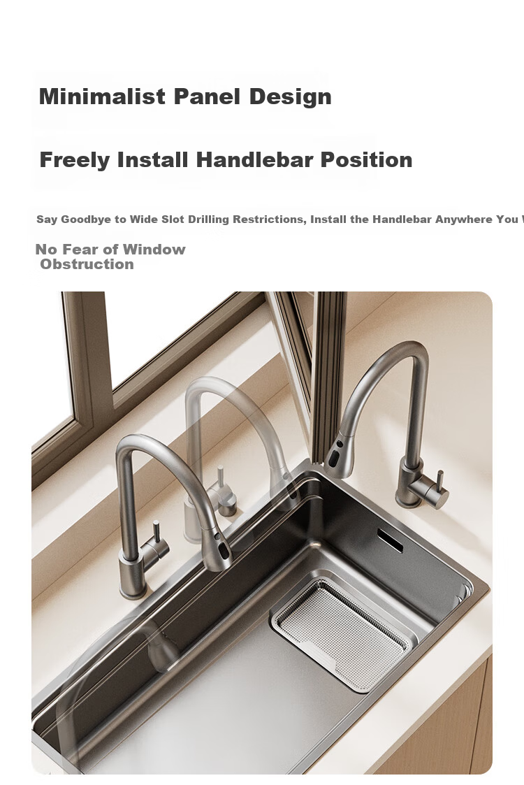 JD Jingzao Pure Titanium 0-Coating Large Single Bowl Kitchen Sink Anti-Grease Water Drainage Basin 76*43 with Faucet 8
