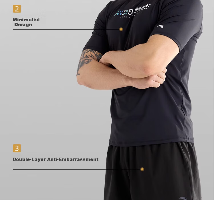 ANTA Men's Swimming Set Anti-Embarrassment Double-Layer Swim Trunks Two-Piece Professional Equipment for Hot Springs Black L 5