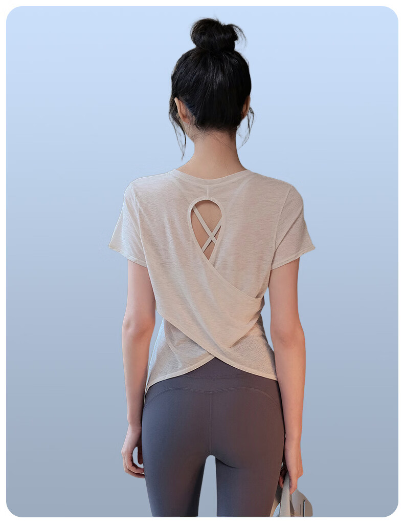Langsha Women's Fitness Yoga Shirt Summer Running Sports Short Sleeve Loose Quick-Dry Breathable Pilates Training Backless Top 16