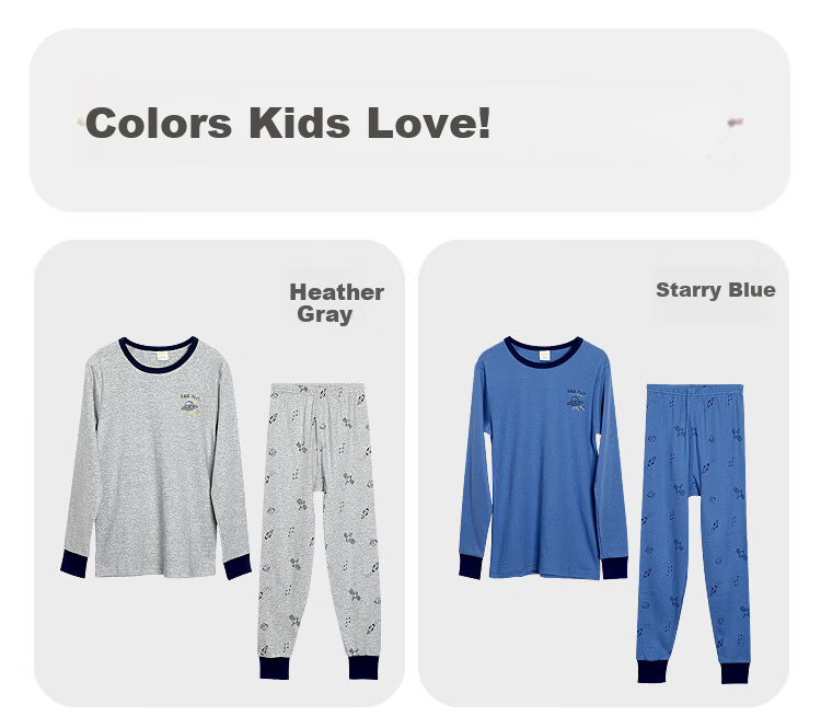 Hodohome Boys' Cotton Thermal Underwear Set Autumn Long Johns Pajamas 107 Blue Size 160 9