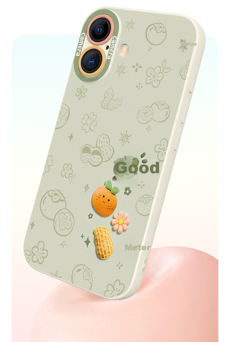 Kelimann Full-Coverage Silicone Soft Case with Lens Protection for iPhone 17, Shockproof, Heat-Dissipating, Ultra-Thin, Cute Cartoon Design with Lanyard, Unisex - Antique White Good Persimmon Peanut 2