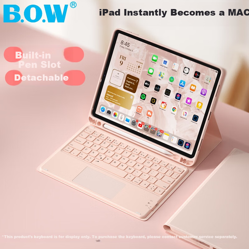 B.O.W Hangshi HC018 Protective Case for iPad 2022 10th Gen Universal Tablet Cover Compatible with Apple 10.9-inch Detachable Magnetic with Pencil Slot Sakura Pink