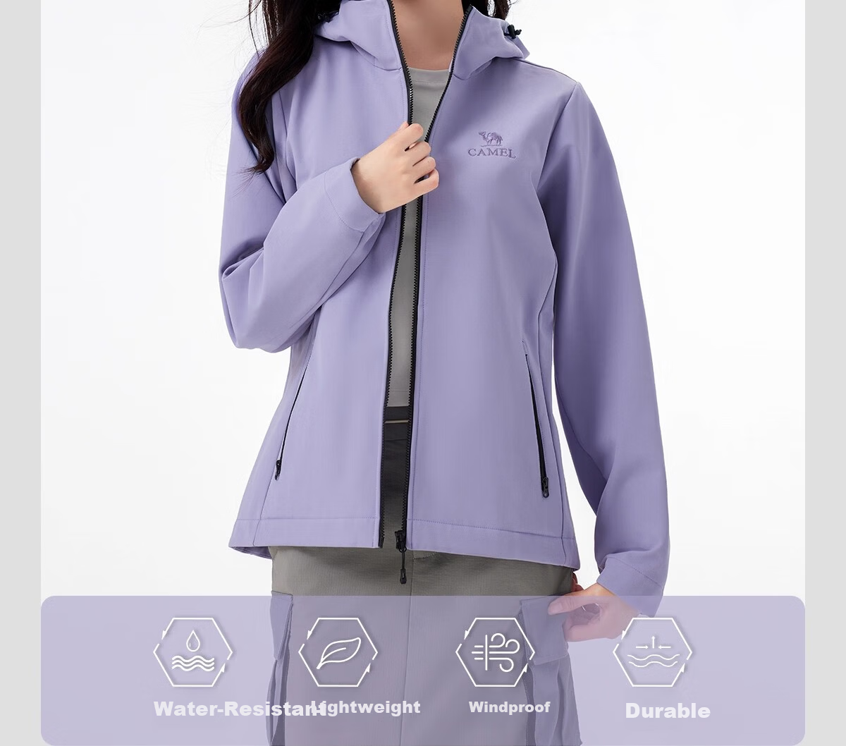 Camel Women's Softshell Jacket Windproof Waterproof Fleece Lined Warm Anti-Static Hooded Jacket for Men 8