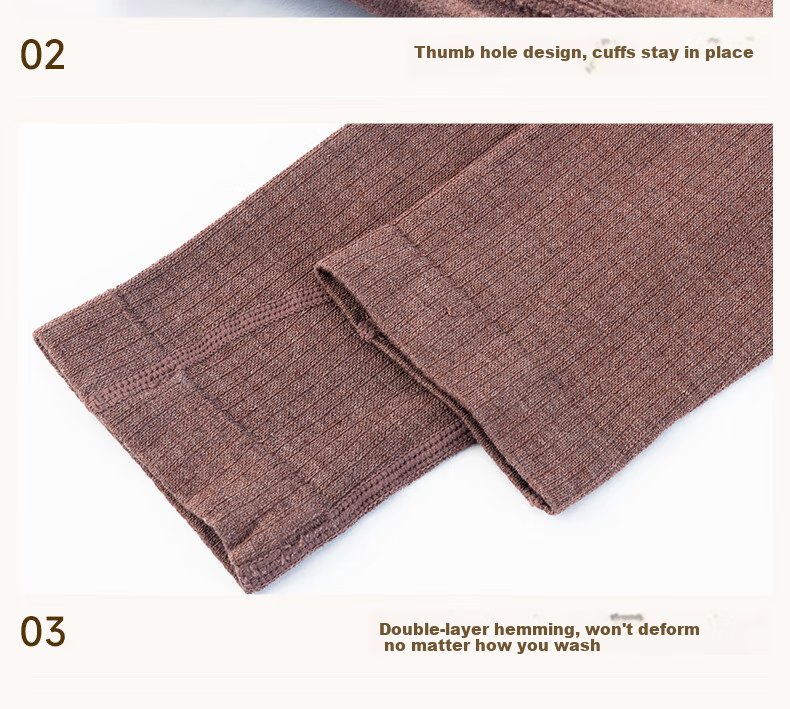 GRACEWELL Women's Thermal Sportswear Autumn Winter Wool Heat Retaining Slim Fit Base Layer Set Autumn Top and Bottom Cocoa Brown F 36