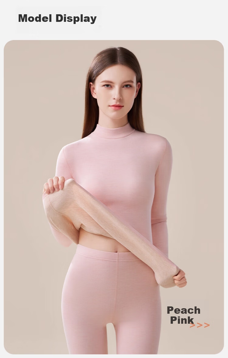 Tingmei 10A Antibacterial Thermal Underwear Women's Fleece Thickened Heating Cashmere Silk Half Turtleneck Autumn Top and Bottom Set Winter 6