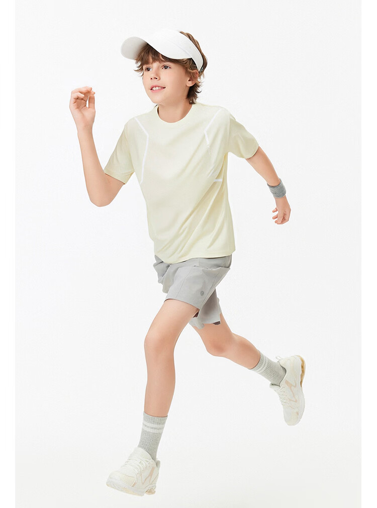 Navigare Quick-Dry Sun-Protective Kids T-Shirt Short Sleeve Summer Boys Girls Cool Lightweight Running Sports Off-White 150 34
