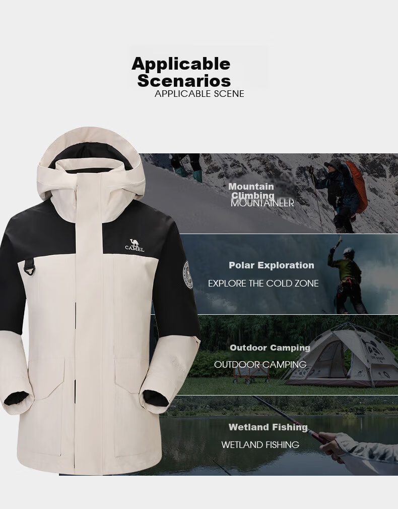 CAMEL 3-in-1 Autumn Winter Waterproof Thermal Down Jacket 18009 Ice Mist Pink/Phantom Black Unisex XL 5