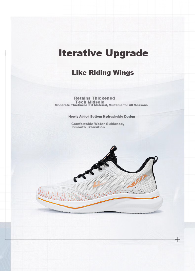 Warrior Men's Sports Shoes Lightweight Breathable Running Shoes Casual Soft Elastic Sneakers White Orange Size 39 2