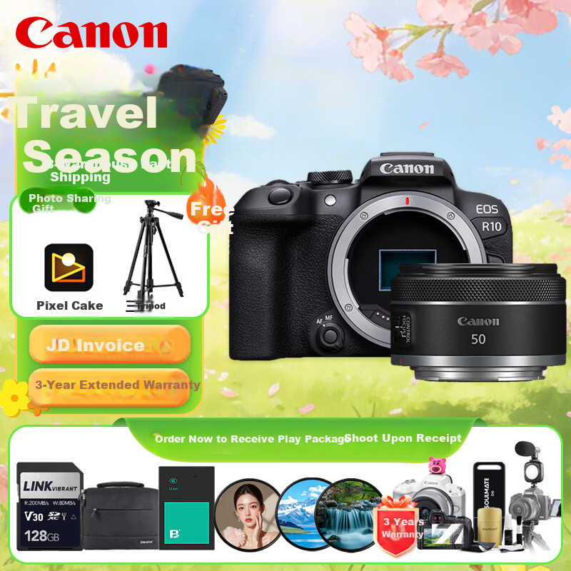 Canon EOS R10 Mirrorless Camera 4K Vlog HD Live Streaming Home Travel Camera RF 50mm F1.8 Portrait Prime Lens Travel Bundle
