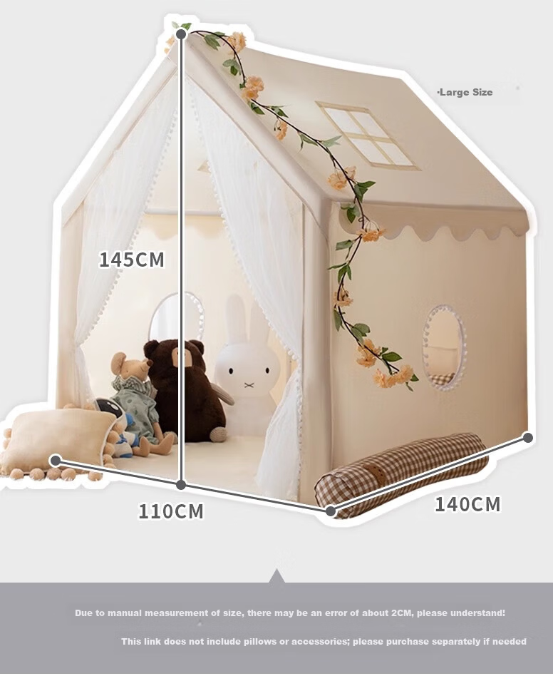Mushroom Elephant Kids Tent Indoor Playhouse Birthday Gift Beige House PVC Poles Medium Size + Thick Cotton Mat + Bouquet + Bunting Flags 11