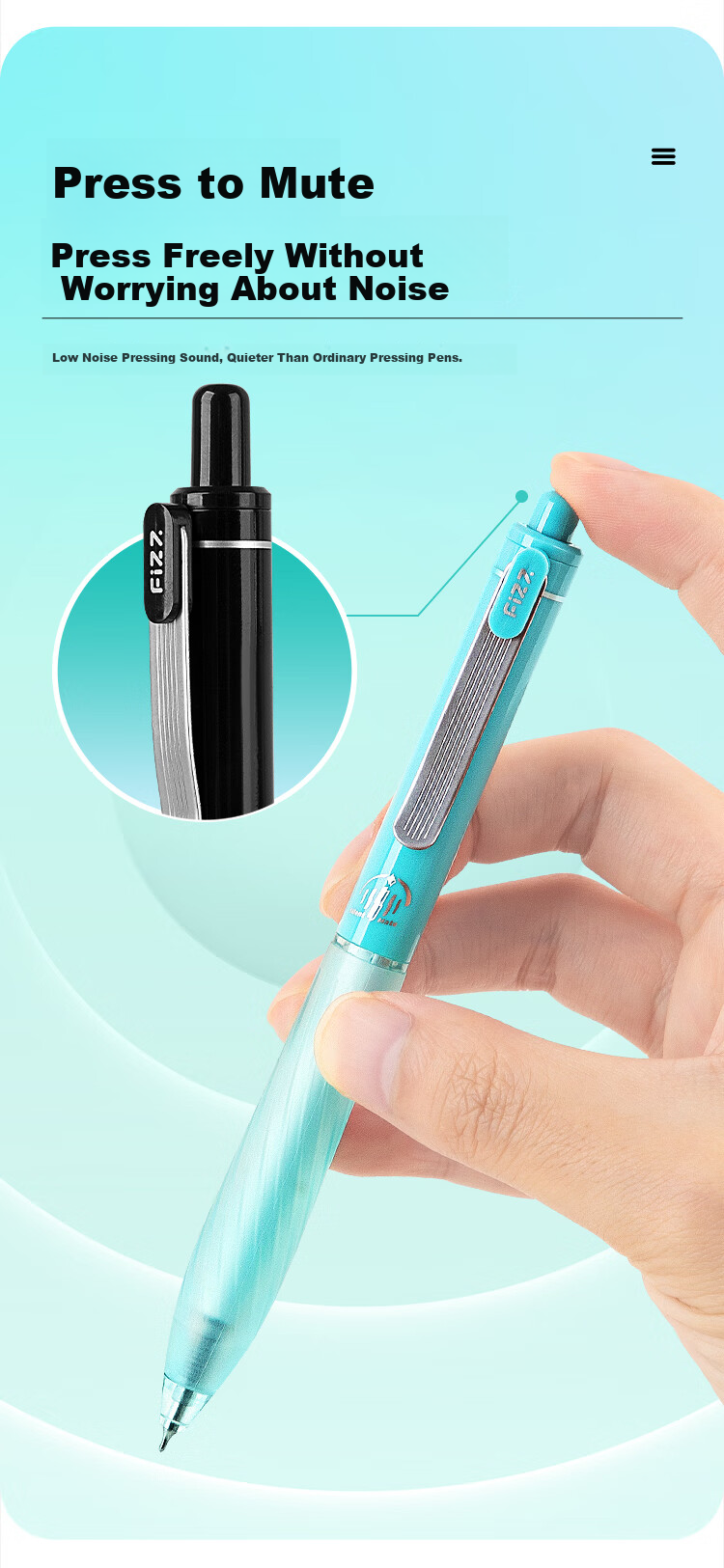 Fizz Low Noise Click Gel Pen 0.5mm Quick-Dry Dual Ballpoint Soft Grip Large Capacity Office Signature Pen Green B73012 5