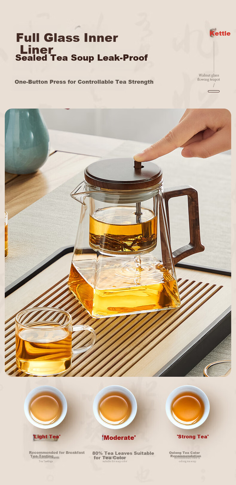 Niye Glass Teapot with Infuser High-Temperature Resistant Office Loose Leaf Tea Brewer 3