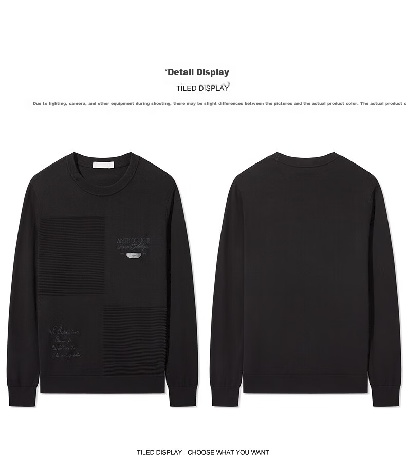 Cabbeen Men's Crew Neck Knit Sweater New Long Sleeve Top Coal Black 01 L 16