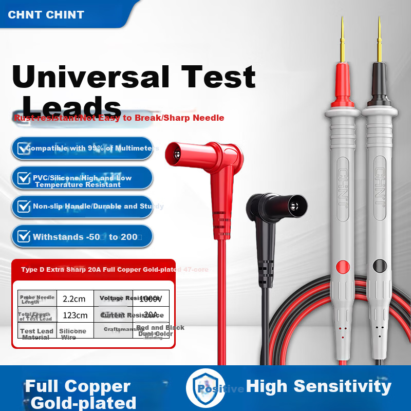 CHNT Multimeter All-Copper Gold-Plated Sharp Test Leads Steel Probes Silicone Wire Frost-Resistant Voltage Tester Universal Multimeter Accessories