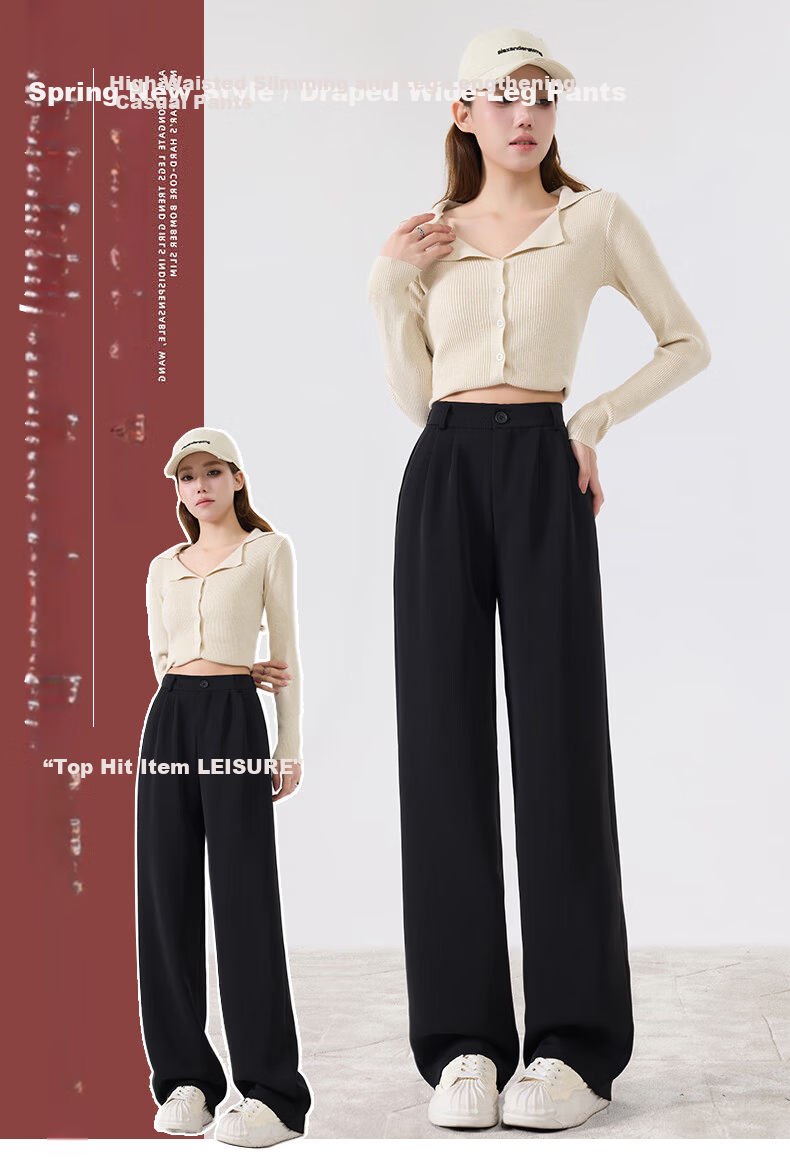 LangSha High-Waisted Dress Pants for Women, Lightweight for Spring And Autumn, Draping Straight-Leg Slimming Trousers, Loose Casual Wide-Leg Pants 2