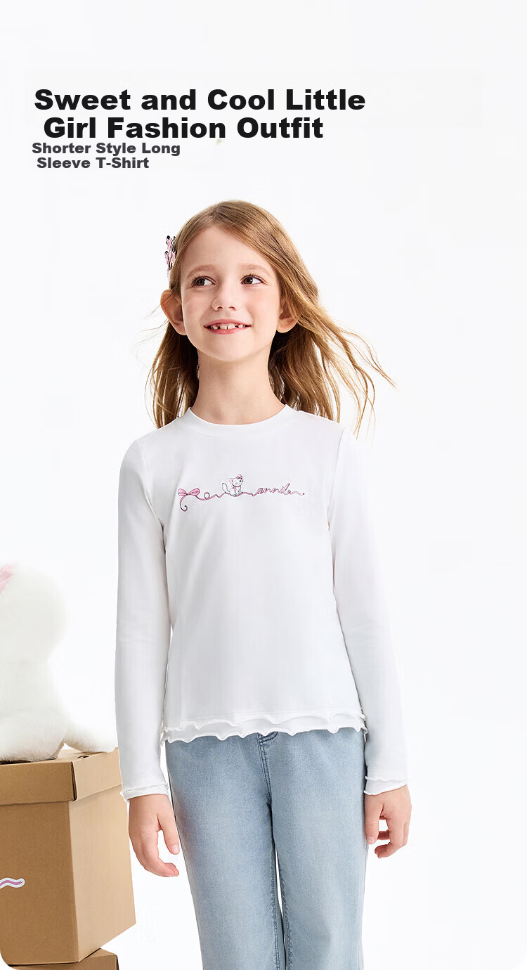 Annil Girls' Crew Neck Long Sleeve Knit Sweater 2026 Spring New Black 170 1