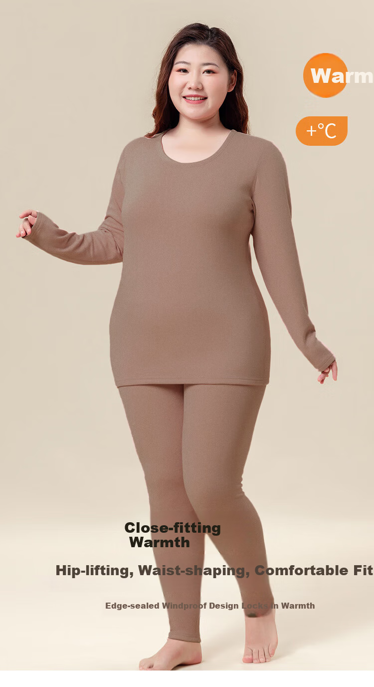LangSha Plus Size Thermal Underwear Women Wool Silk 10A Antibacterial Mite-Resistant Large Size Autumn Top and Bottom Set for Plus-Size Women 7