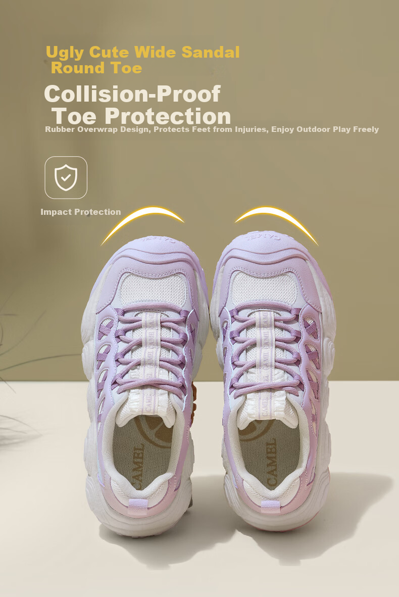 CAMEL Nimeng 2nd Generation Ugly Cute Women's Outdoor Versatile Height-Increasing Casual Shoes L26S202119 Off-White/Pink Size 35 7