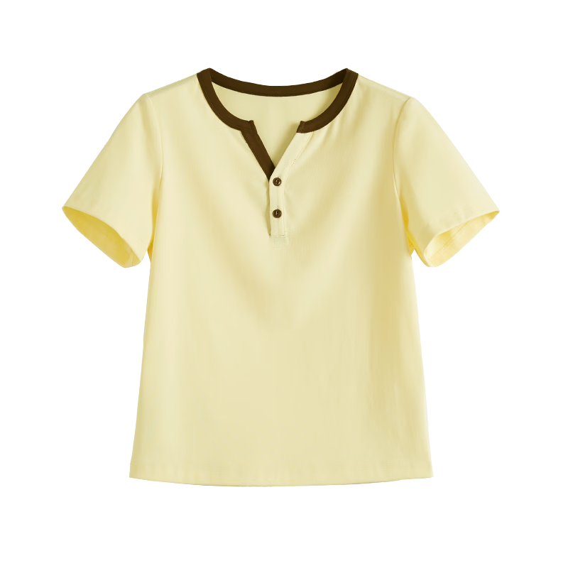 Sllsky Women's Short Sleeve T-Shirt 2026 Summer New Fashion Casual Colorblock Henley Neck Youthful Top