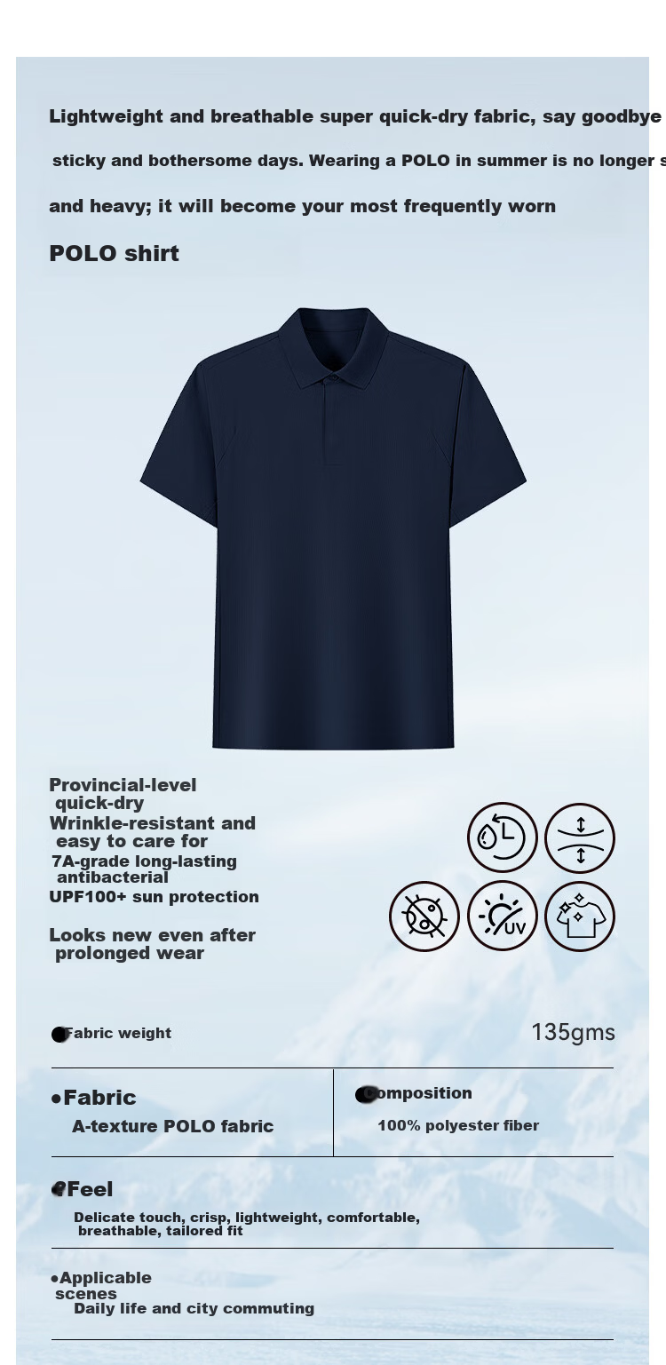 JD Jingzao Sports Quick-Dry Polo Shirt New Summer Sun Protection Outdoor Running Fitness Casual Short Sleeve Men Dark Blue XL 1