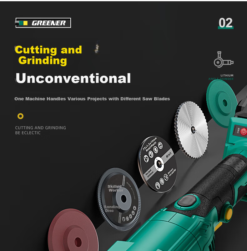 GREENER Digital Display Lithium Battery Brushless Angle Grinder 24-Piece High-Power Cordless Multifunctional Cutting Polishing Grinding Machine 3