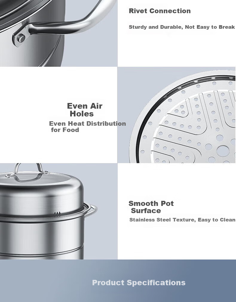 Kambach 28cm Stainless Steel 304 Double-Layer Steamer Pot with Composite Bottom for Gas Stove and Induction Cooker 12