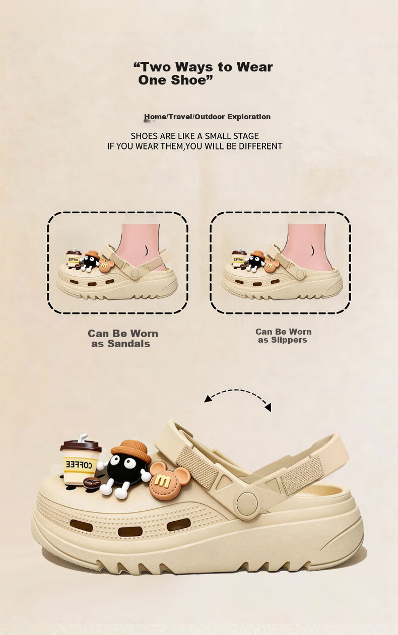 Seven-Color EVA Hole Shoes Unisex Summer Outdoor Cartoon Beach Slip-On Sandals Non-Slip Water Shoes Khaki Size 44-45 4