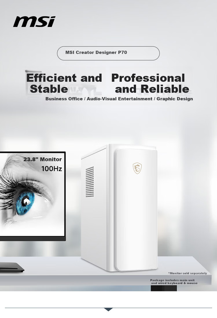 MSI Designer P70 Office Desktop Computer (AMD Ryzen R7 5755G, 16GB RAM, 512GB SSD, Business Keyboard And Mouse, Genuine Windows 11) Business Home Office Complete System, Single Tower Case 1