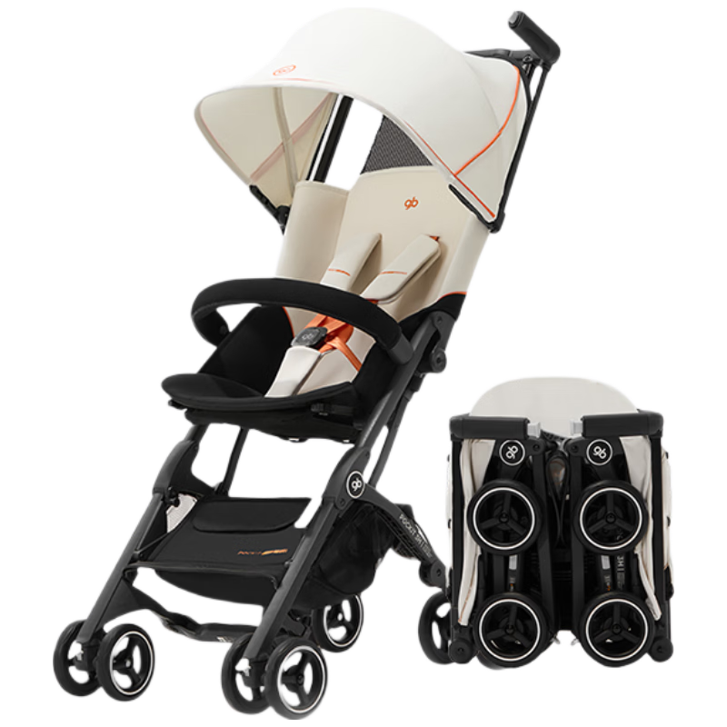 Gb Pocket Car® Stroller, Carry-On, Lightweight, Foldable, with Shock Absorption, Suitable for Babies 6 Months to 3 Years Old, Milk White