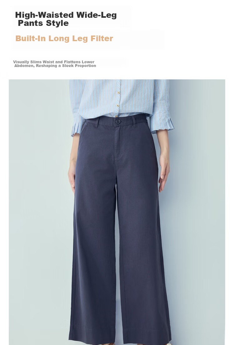Giordano Women's Pants 2026 Summer New Pure Cotton High Waist Straight Casual Wide Leg Trousers 05416318 5