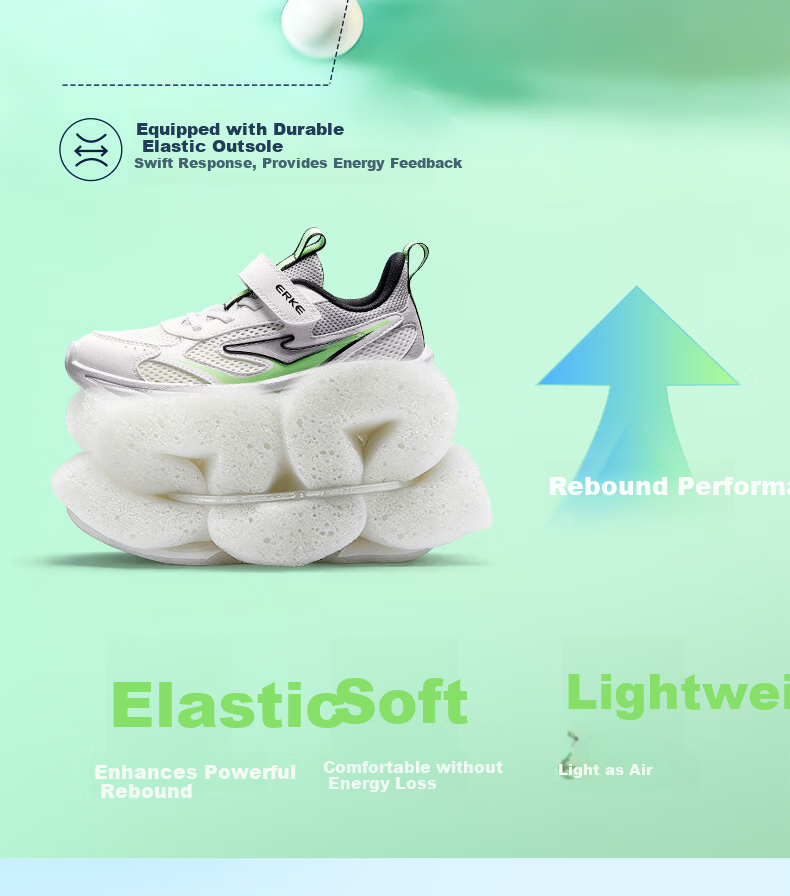 ERKE Kids Summer Mesh Boys and Girls Sports Shoes Children's Breathable Running Shoes Microcrystal White/Cloud Gray/Clean Water Color Size 36 8