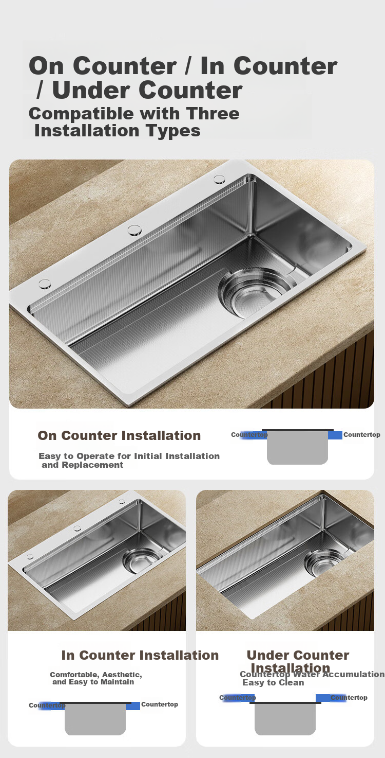 JD Premium Thickened 304 Stainless Steel Grain Texture Nano Kitchen Sink Single Basin 76*46 with Faucet 22