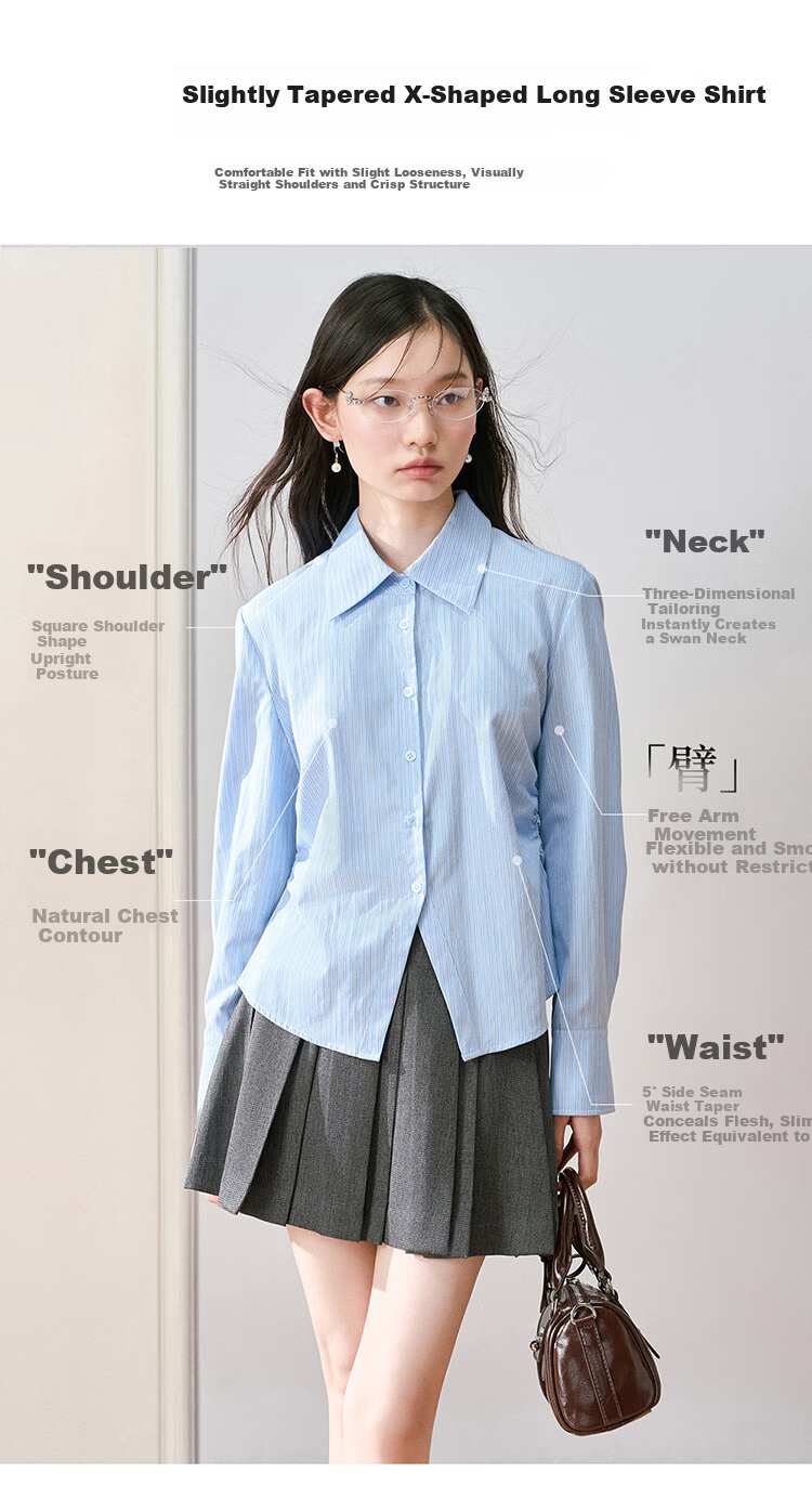 Miss Bird Blue Long Sleeve Office Shirt Women's Slim Fit Breathable Work Blouse 1
