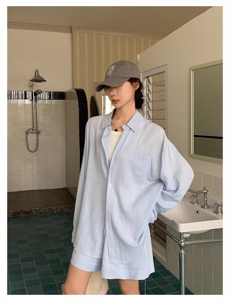 ICH MODE "Bangkok Holiday" Linen Shirt Women Lazy Style Physical Sun Protection Long Sleeve Shirt Linen Color L 19