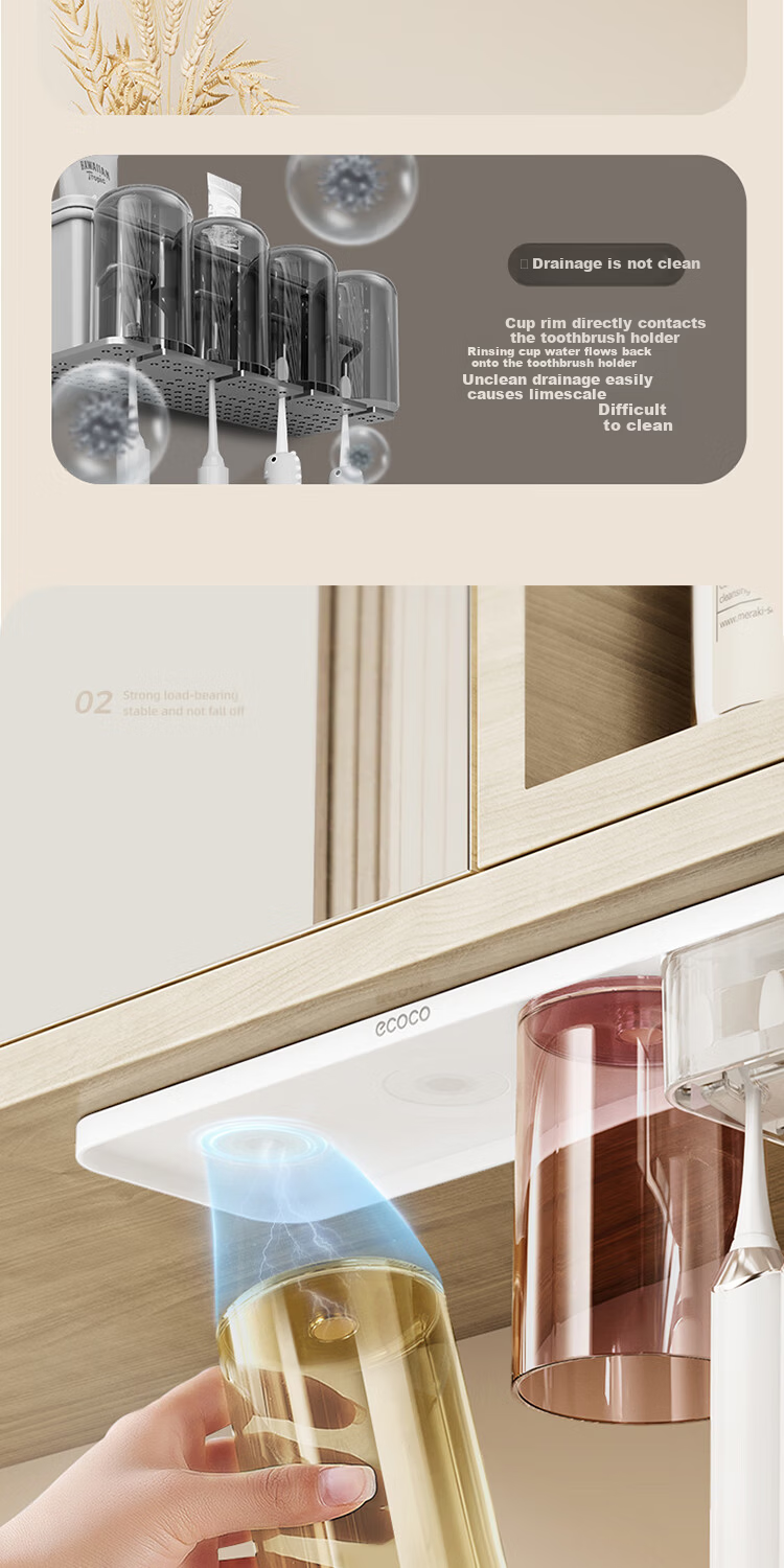 Ecoco Student Dormitory Toothbrush Cup Bathroom Supplies Electric Toothbrush Storage Rack Set with Rinse Cup 25112 5