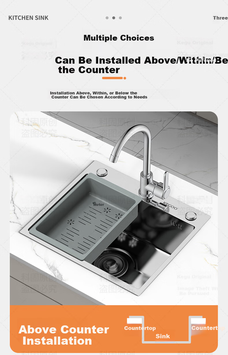 KEGOO Large Single Bowl Stainless Steel Kitchen Sink Vegetable Washing Basin Integrated Small Size K8032 14