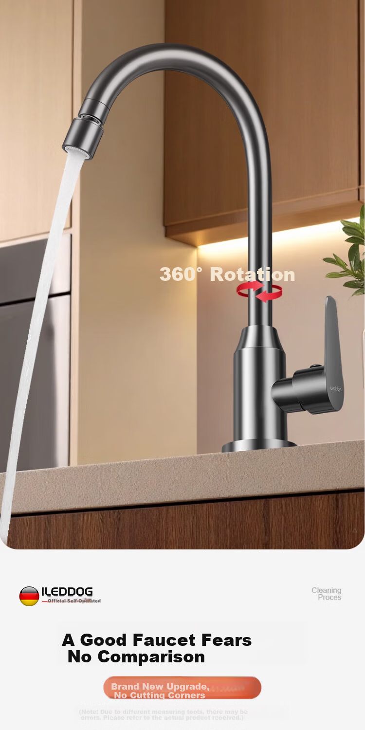 ILeddog [Germany] Kitchen Faucet Single Cold Sink Basin Swivel Splash-Proof Tap CFLT-GY2D 4