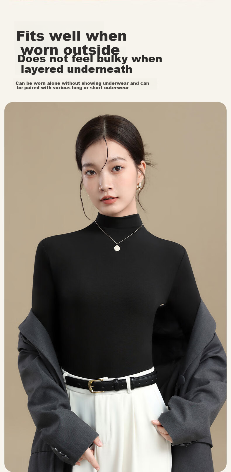 Miiow 60S Modal Slim Fit Semi-Turtleneck Base Shirt for Women, Slimming Outerwear and Inner Layer Top 11